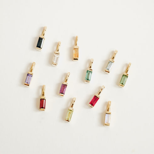 Mini Baguette Garnet Pendant Charm in Yellow Gold