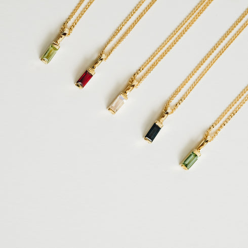 Mini Baguette Garnet Pendant Charm in Yellow Gold