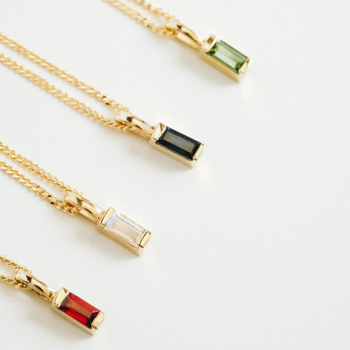 Mini Baguette Sapphire Pendant Charm in Yellow Gold