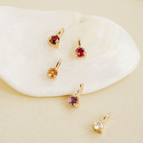 Three Claw Mini Moonstone Pendant Charm in Yellow Gold