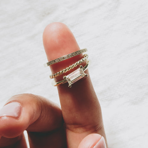 The Hera Ring - Moissanite Baguette Horizontally Set in White Gold