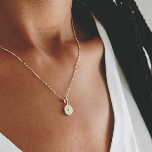 The Juno Disc Pendant ~ Lab Grown Diamond Baguette ~ Yellow Gold