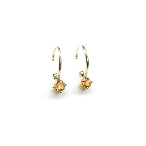 Four Claw Round Citrine Charm Sleepers in Yellow Gold