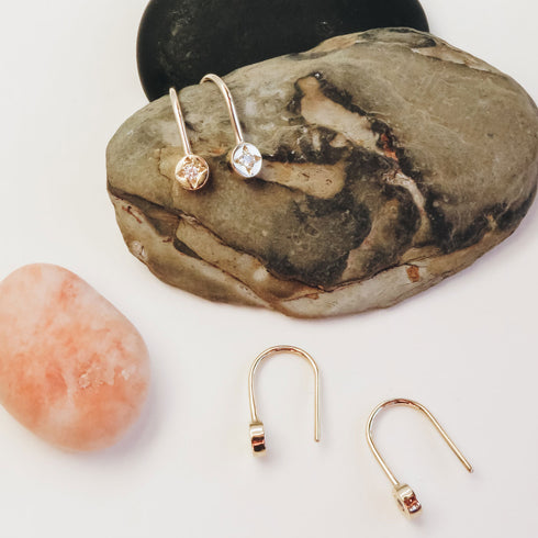 Moonstone Dot Earrings in Yellow Gold