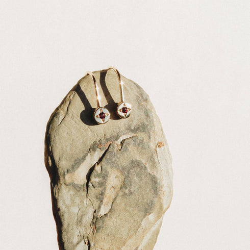 Garnet Dot Earrings in Yellow Gold