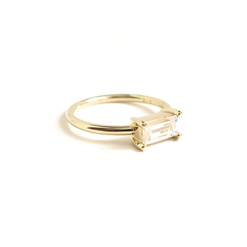 The Hera Ring - Moissanite Baguette Horizontally Set in Yellow Gold