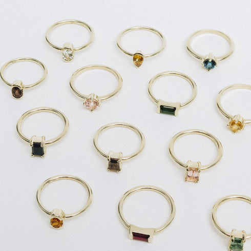 Four Claw Emerald Cut Smokey Quartz Ring in Yellow Gold