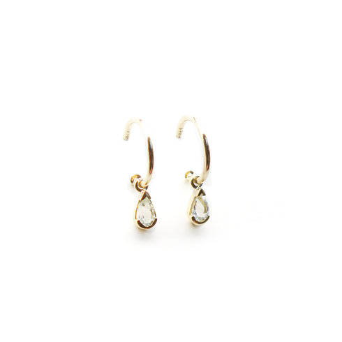 Partial Bezel Set Teardrop Prasiolite Charm Sleepers in Yellow Gold