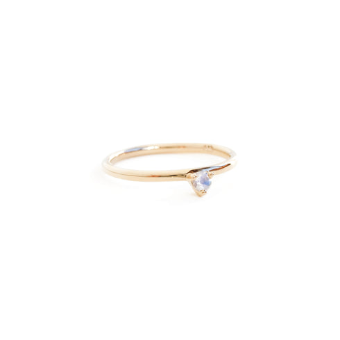 Three Claw Mini Moonstone Ring in Yellow Gold