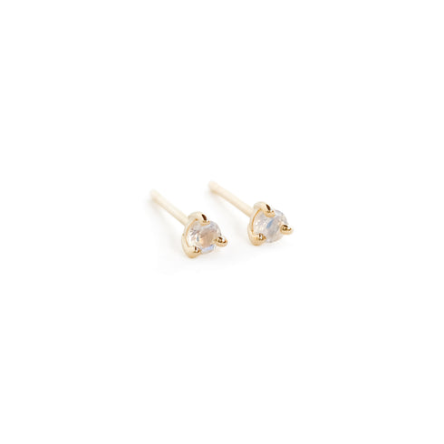 Three Claw Mini Moonstone Stud Earrings in Yellow Gold