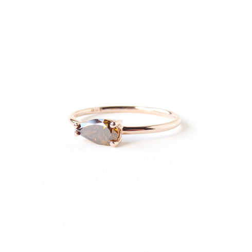 Orangey Brown Pear Shaped Diamond Ring