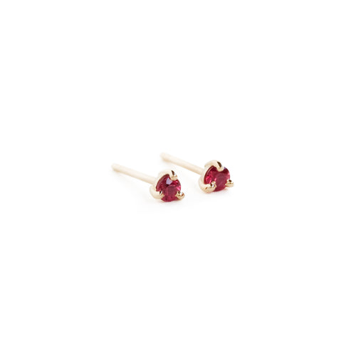 Three Claw Mini Ruby Stud Earrings in Yellow Gold