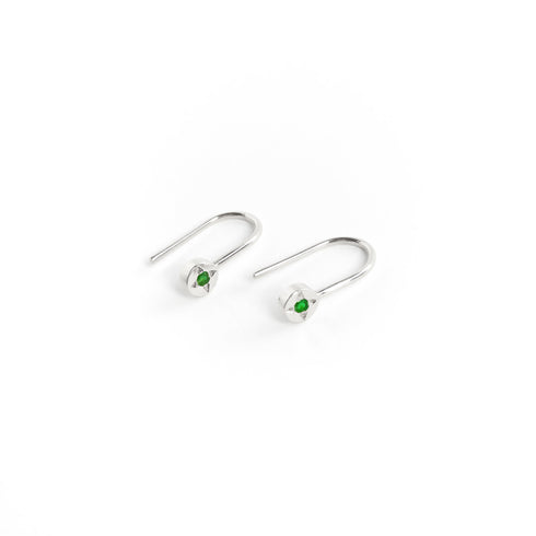 Emerald Dot Earrings in Silver
