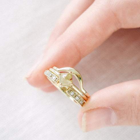 Orangey Yellow Emerald Cut Diamond Ring