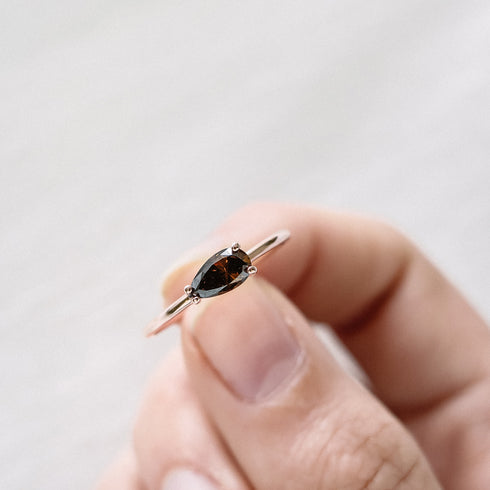 Orangey Brown Pear Shaped Diamond Ring