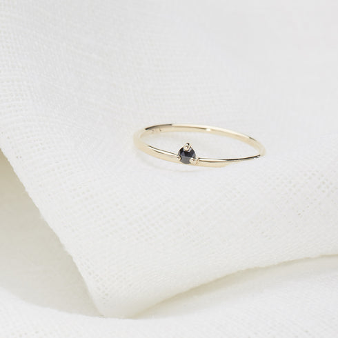 Three Claw Mini Black Diamond Ring in Yellow Gold