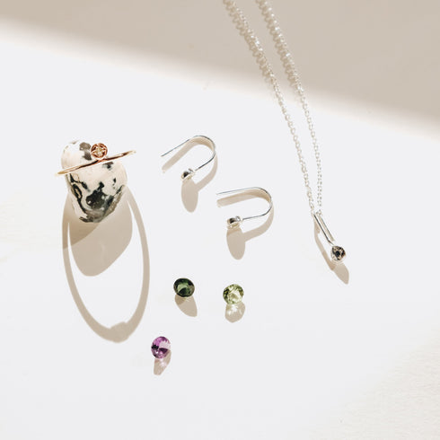 Tourmaline Dot Pendant Charm in Silver