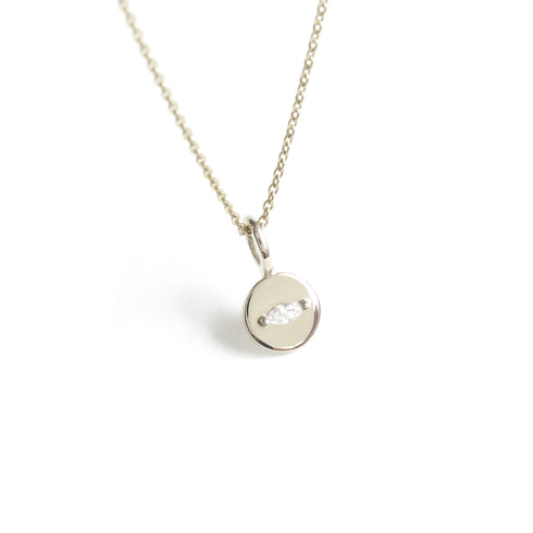 The Juno Disc Pendant ~ Lab Grown Marquise Diamond ~ White Gold