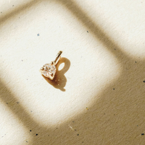 Three Claw Mini Diamond Pendant Charm in Yellow Gold