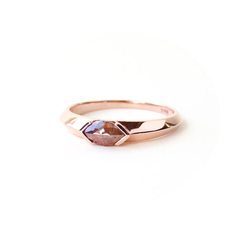 Peachy Red Marquise Diamond Signet Ring