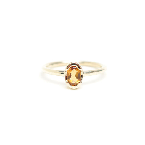 Partial Bezel Set Oval Citrine Ring in Yellow Gold