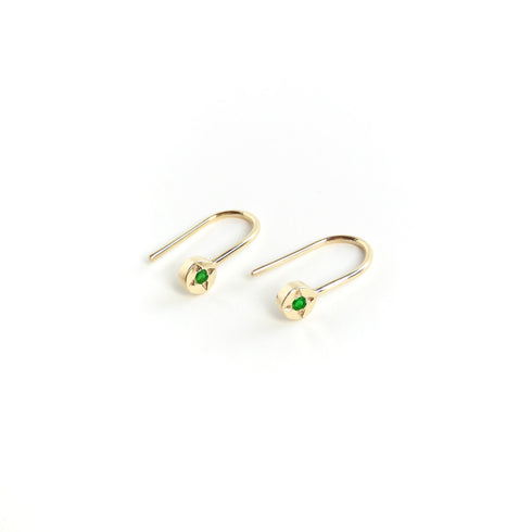 Emerald Dot Earrings in Yellow Gold