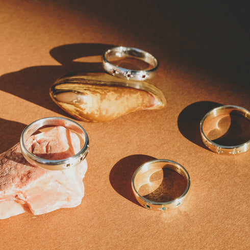 The Leo Half Round Band ~ with Black Diamonds in Silver