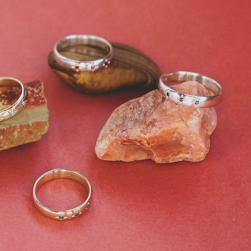 The Leo Half Round Band ~ with White Diamonds in Yellow Gold