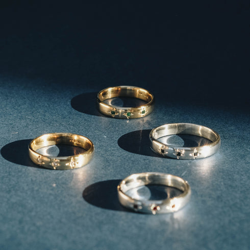 The Leo Half Round Band ~ with White Diamonds in Yellow Gold