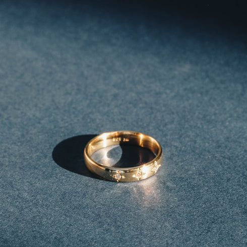 The Leo Half Round Band ~ with White Diamonds in Yellow Gold