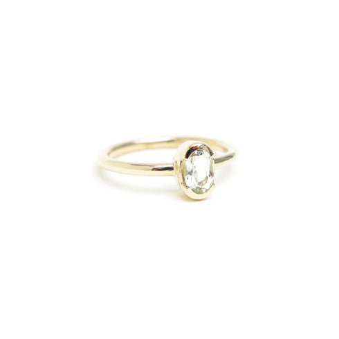 Partial Bezel Set Oval Prasiolite Ring in Yellow Gold