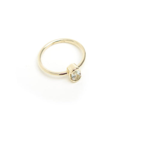 Partial Bezel Set Oval Prasiolite Ring in Yellow Gold