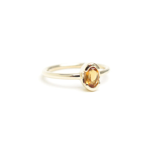 Partial Bezel Set Oval Citrine Ring in Yellow Gold