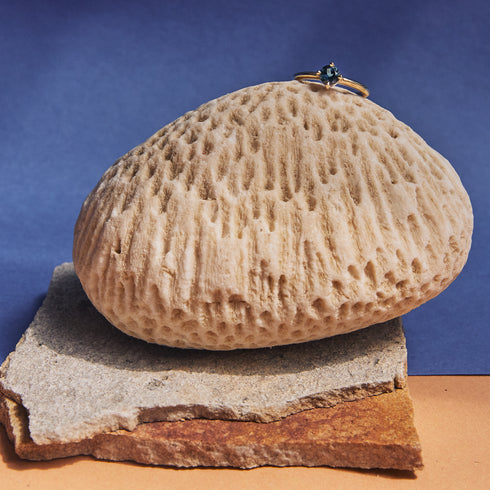 Four Claw Round Blue Topaz in Yellow Gold