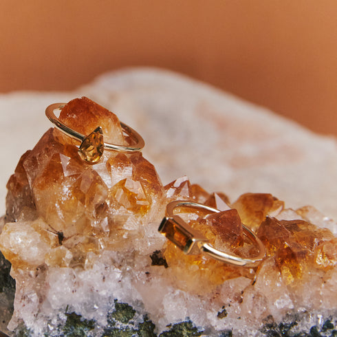 Channel Set Citrine Baguette Ring in Yellow Gold