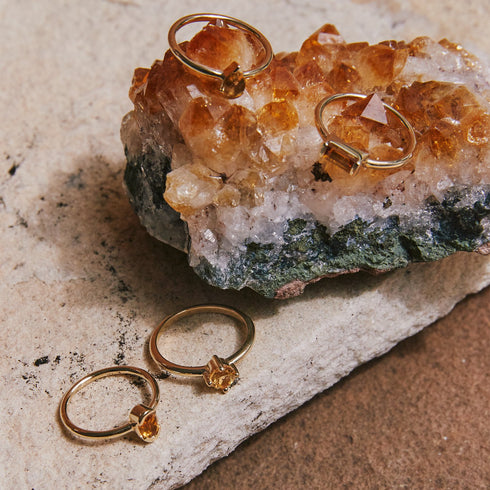 Partial Bezel Set Oval Citrine Ring in Yellow Gold
