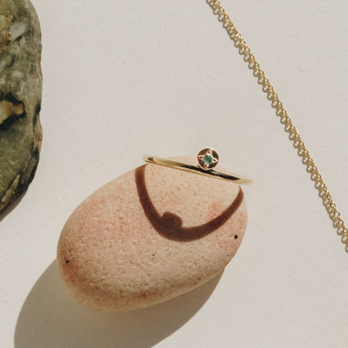 Aquamarine Dot Ring in Yellow Gold