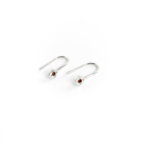 Garnet Dot Earrings in Silver